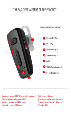 K Walkie Talkie Wireless Earpiece mit BT Kopfhörer und 1 Kanal Speicher