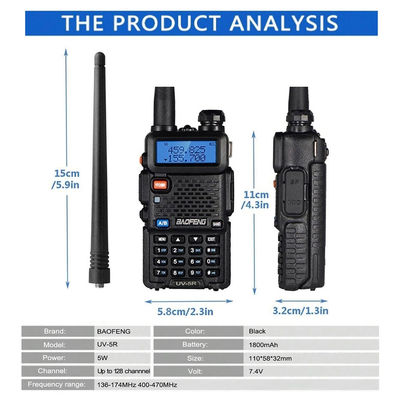 128 Kanäle Baofeng UV-5R Walkie-Talkie Wasserdicht 5-10KM Reichweite VHF UHF Frequenz
